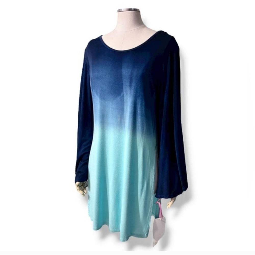SANDIVA Blue Ombré Tunic Swim Cover Up Bell Sleeves Size XS